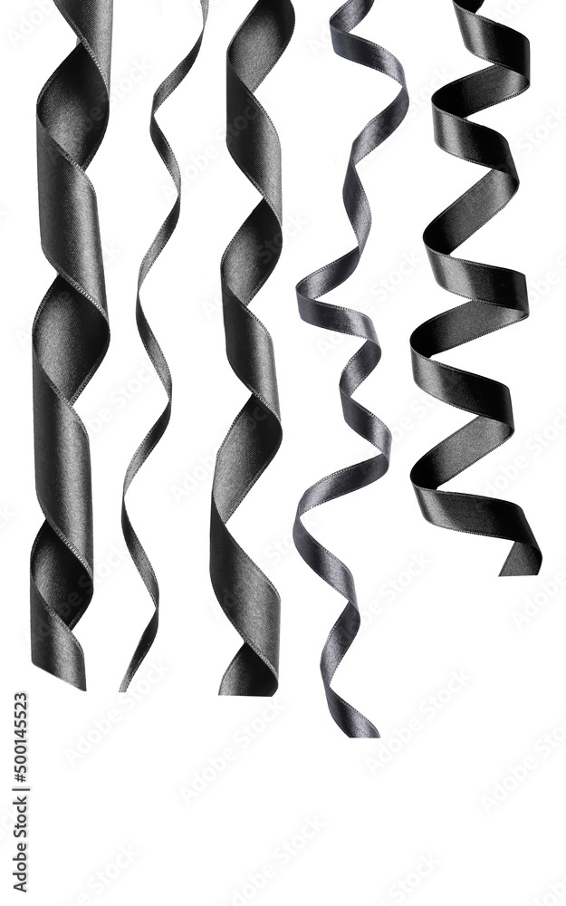 Set of beautiful black ribbons isolated on white Set of beautiful black ribbons isolated on white