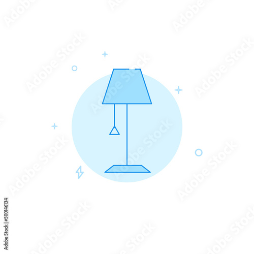 Floor lamp, torchere vector icon. Flat illustration. Filled line style. Blue monochrome design. Editable stroke. Adjust line weight.