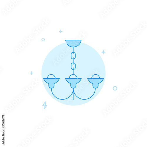 Chandelier on chain vector icon. Flat illustration. Filled line style. Blue monochrome design. Editable stroke. Adjust line weight.