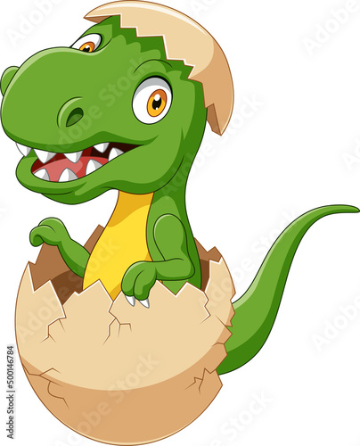 Cartoon baby dinosaur hatching from egg