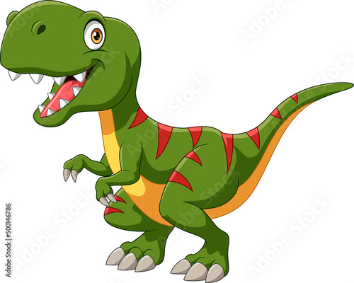Cartoon green dinosaur on white background photo