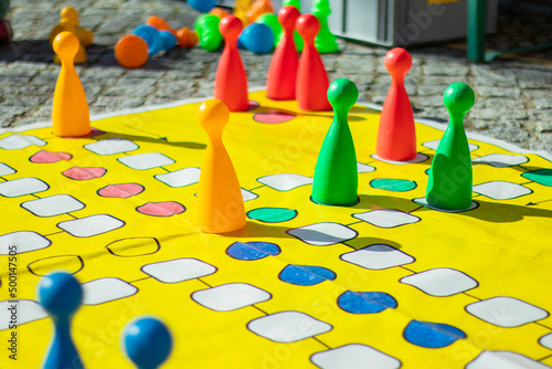 Large colored chess pieces, yard games