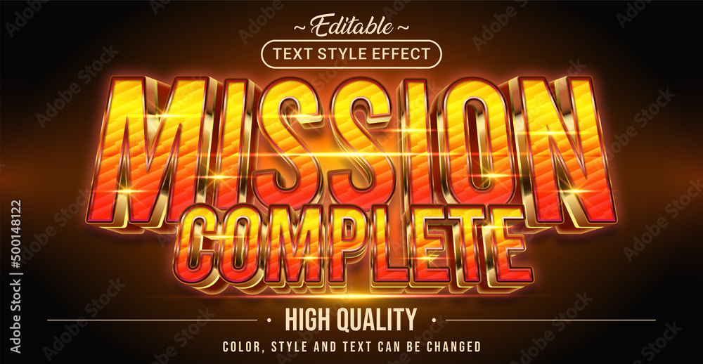 Editable text style effect - Mission Complete text style theme.