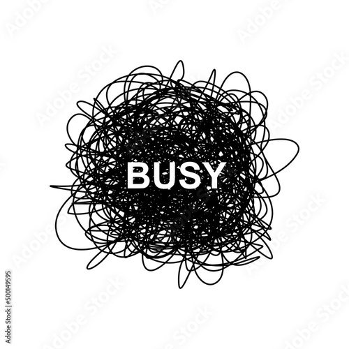 Single continuous line art tangle with text busy