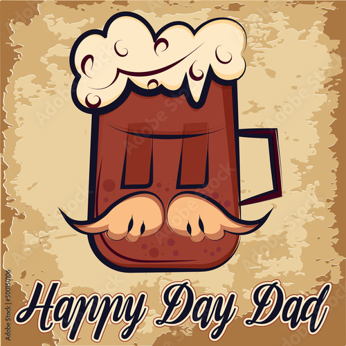 Isolated cute beer glass cartoon Happy father day retro template Vector