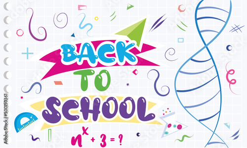 Book paper with different sketches Back to school concept Vector