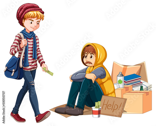 A man giving money to homeless man