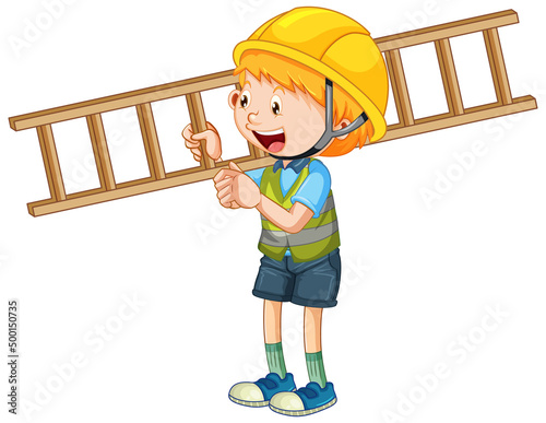 A boy wearing construction worker
