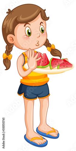 Little girl with tray of watermelon