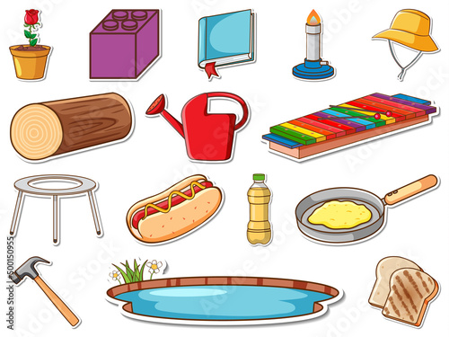 Sticker set of mixed daily objects