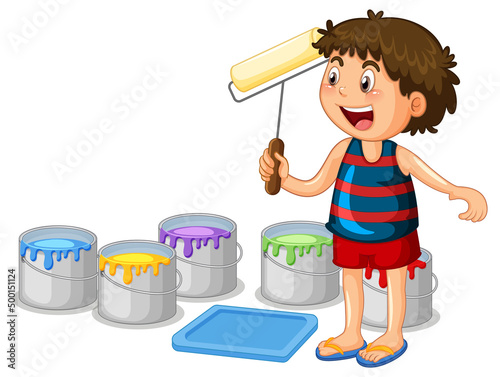Boy with buckets of paints