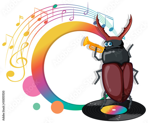 A beetle playing trumpet cartoon character