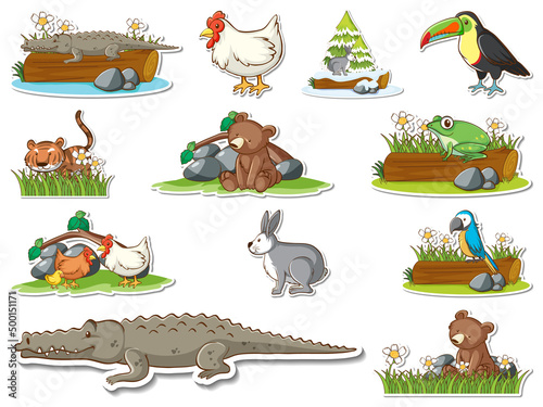 Sticker set of cartoon wild animals