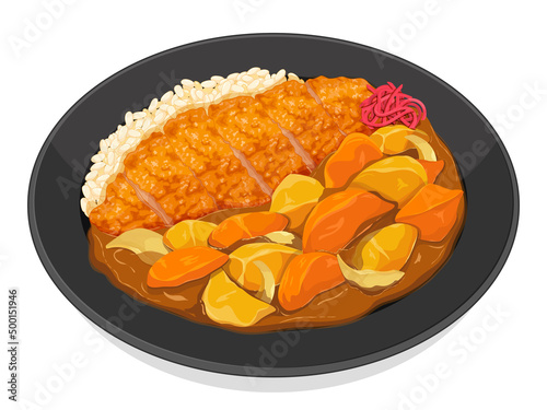 Japanese katsu curry with rice illustration vector