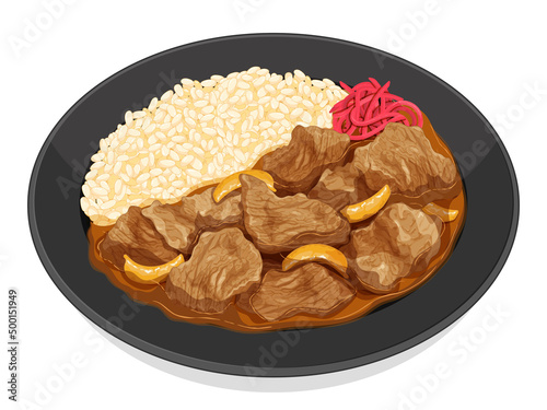 Japanese gyu curry with rice illustration vector