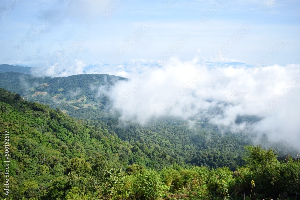 Panoramic view from Doi Mon Jam, The beautiful mountain in Chiang Mai, THAILAND.