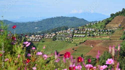 Beautiful panoramic view of Doi Mon Jam, Chiang Mai, Thailand. There are many homestays for tourists. photo