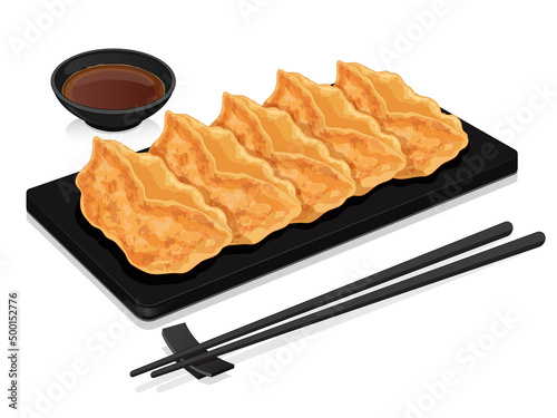 Japanese gyoza dumplings recipe illustration vector.