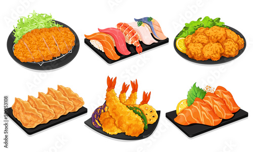 Japanese appetizers menu recipe illustration vector