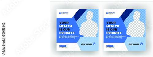Medical healthcare service social media post template design. Hospital, doctor, clinic and dentist health business marketing banner with logo & icon. Creative online promotion corporate flyer & poster