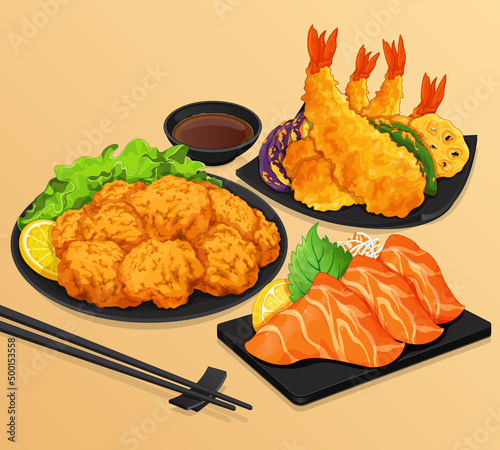 Japanese appetizers menu recipe illustration vector