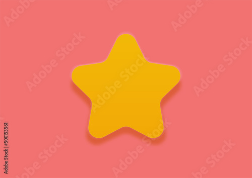 Minimal star yellow isolated on pink background in neumorphism design. Vector illustration.