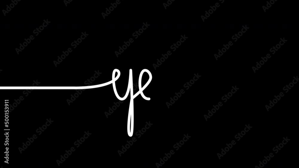 Yes word self drawing hand written animation appearing on black background. Line art.