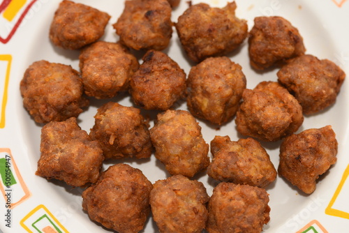 meatballs,chiftele from Romania , on a  white plate photo