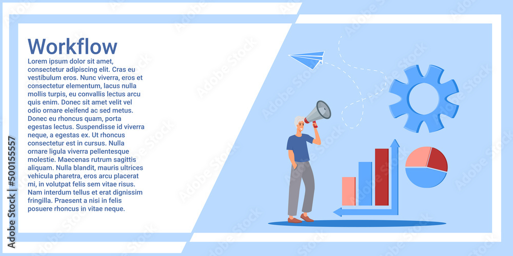 Workflow.A concept describing the functions of employees and the search for new technologies.Vector illustration. Workflow.A concept describing the functions of employees and the search for new technologies.Vector illustration.