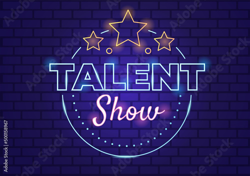 Talent Show with Contestants Displaying their Skill on Stage or Podium in Front of Judges Judging them in Cartoon Illustration