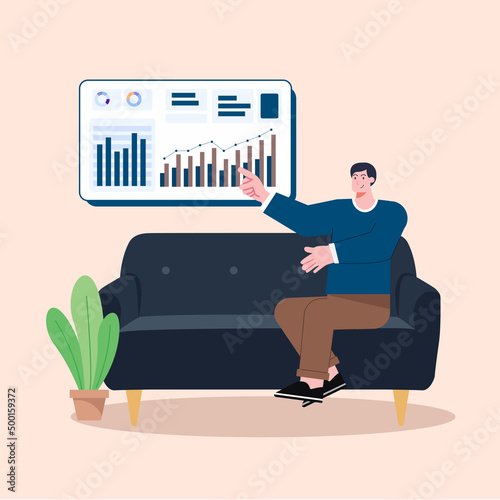The concept of illustration of someone is presenting the analytical data chart work