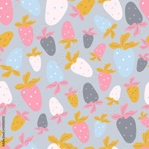 strawberry pattern seamless background. Funny creative berries of unusual color. Endless print for printing on textiles, fabric, packaging. Vector illustration, hand drawn