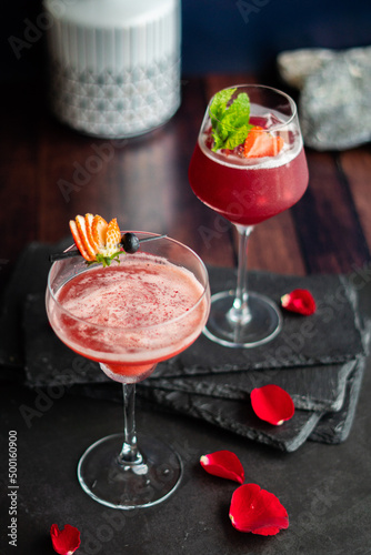 Valentine pink cocktail. Festive Party Drink