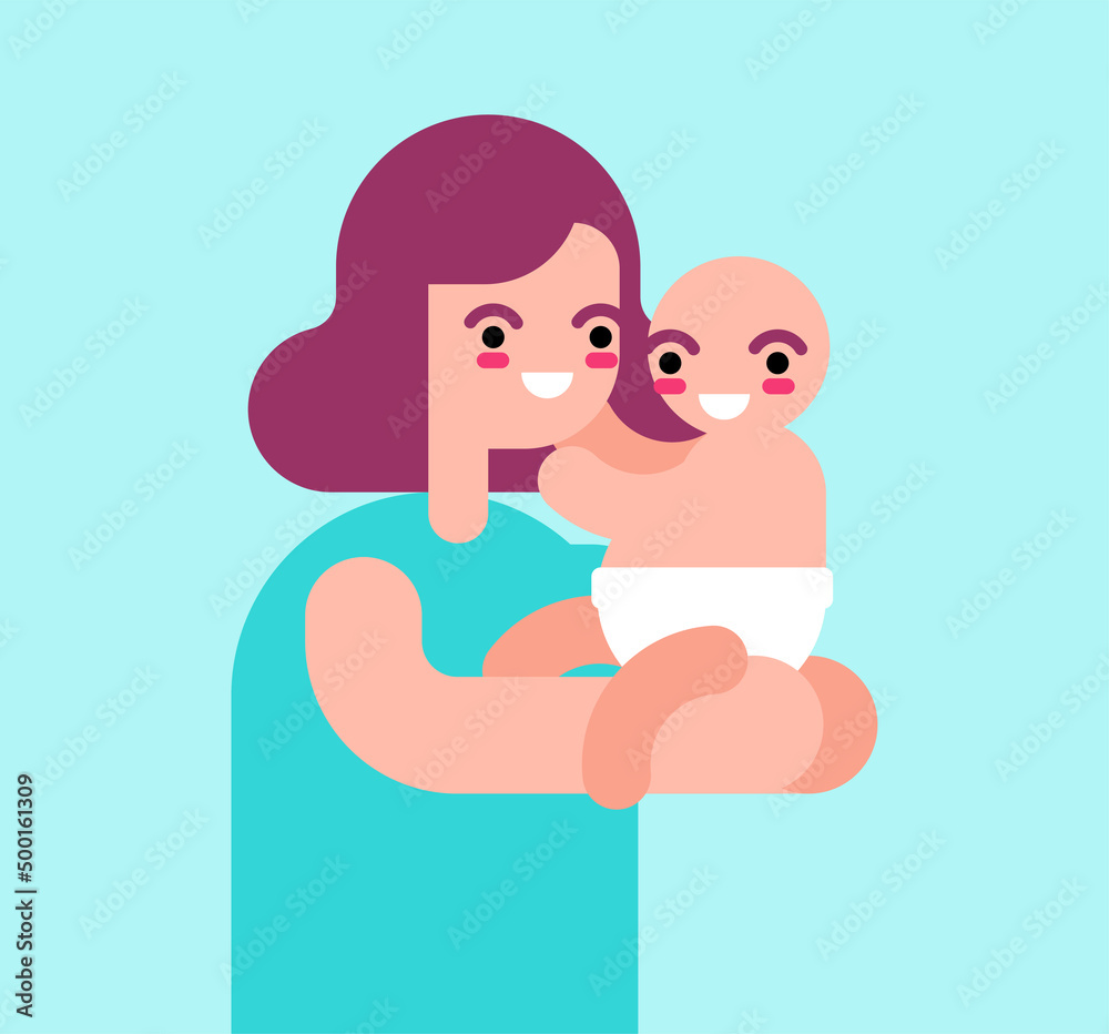 Happy woman and baby. mother is holding child. Mother's day illustration. happiness of motherhood