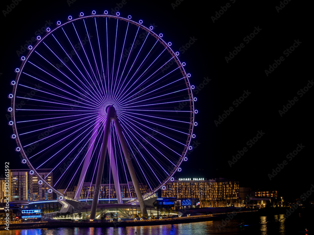 Dubai, United Arab Emirates. Amazing view of the Ain Dubai at night