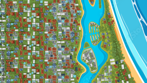 Aerial view of the houses near the beach Gold Coast Australia