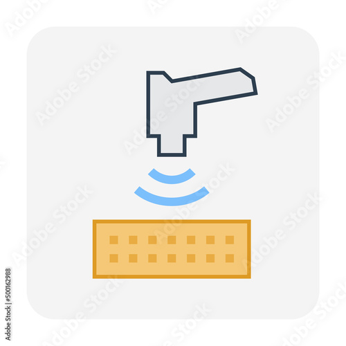 Soil x-ray spectroscopy vector icon to using portable handheld scientific measurement or instrument. May called XRF fluorescence, spectrometer for analysis, test and study geotechnical engineering.
