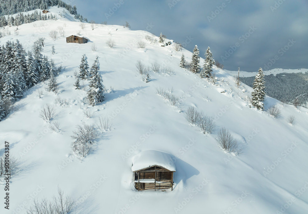 Uzungol Lake in the Winter Season, Blacksea Mountains, Caykara Trabzon Turkey Uzungol Lake in the Winter Season, Blacksea Mountains, Caykara Trabzon Turkey
