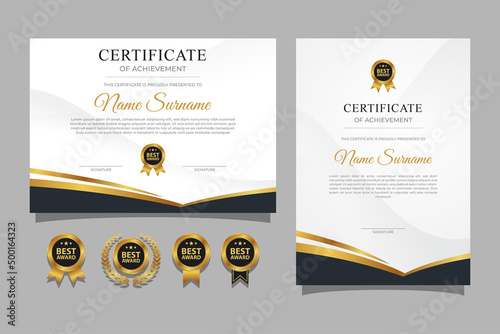 Modern elegant gold certificate template with badge