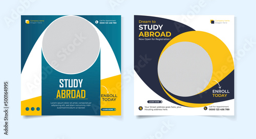 Modern study abroad social media post design template set