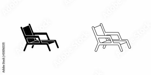 Deck chair vector icon. Summer vacation and seaside resort symbol.