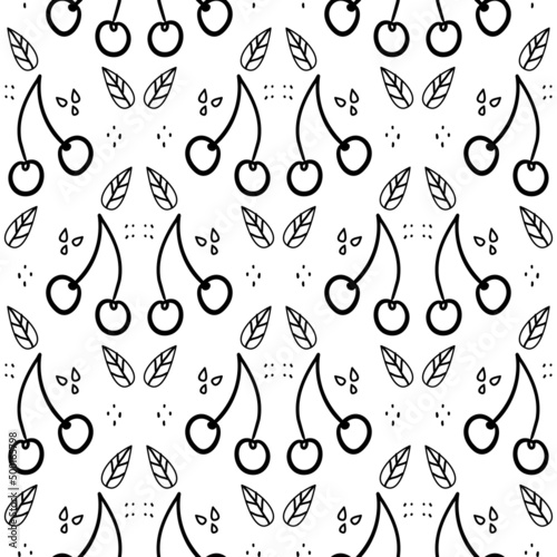 Sweet cherry repeating pattern. Seamless texture with wild berries. Summer motives with fresh healthy food ingredients