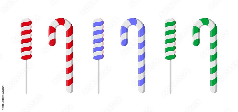 Obraz premium Set of blue, purple, red Christmas candy. Vector illustration of the icon isolated.