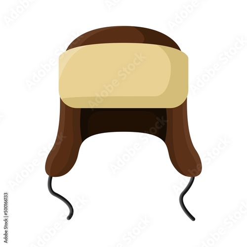 Winter hat earflap icon isolated on white background. Knitting headwear with two long ear flaps and cap for cold weather. Outdoor clothing. Vector illustration
