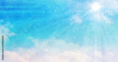 太陽の日差しが輝く 青空のイラスト4K動画背景素材