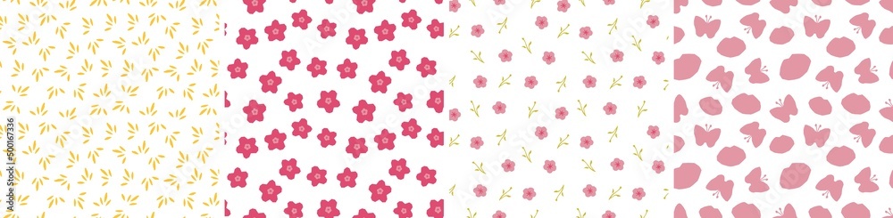 Set of seamless patterns in cutout style. Vector backgrounds Set of seamless patterns in cutout style. Vector backgrounds