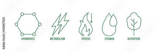 supplement packaging icon set hormones, metabolism, stress, vitamin, nutrition icon set vector illustration 