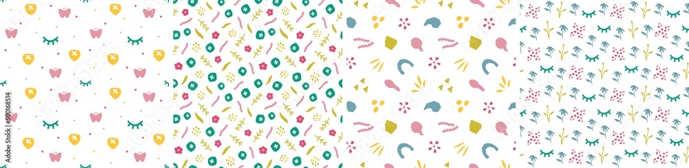 Set of seamless patterns in cutout style. Vector backgrounds Set of seamless patterns in cutout style. Vector backgrounds