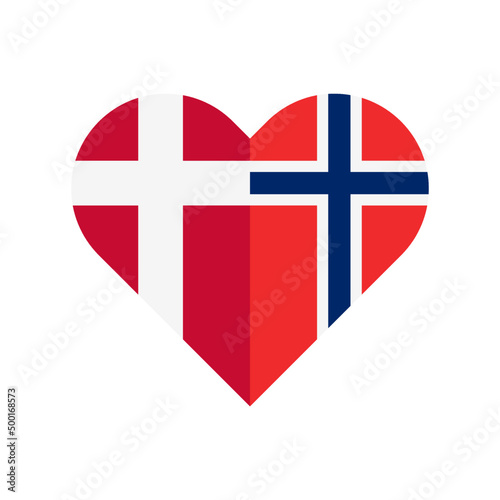 heart shape icon with denmark and norway flag. vector illustration isolated on white background