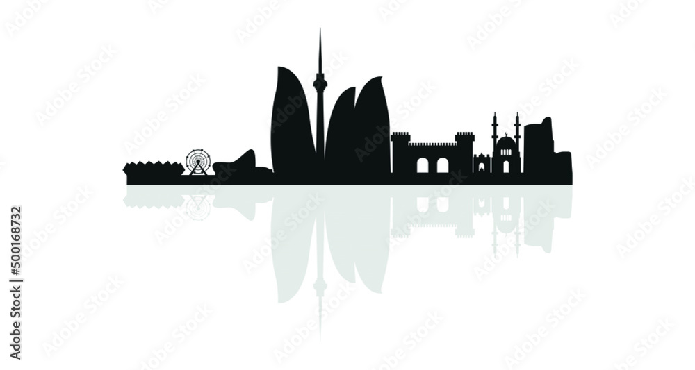 Silhouette Baku skyline - Azerbaijan city concept graphic element Illustration template design
